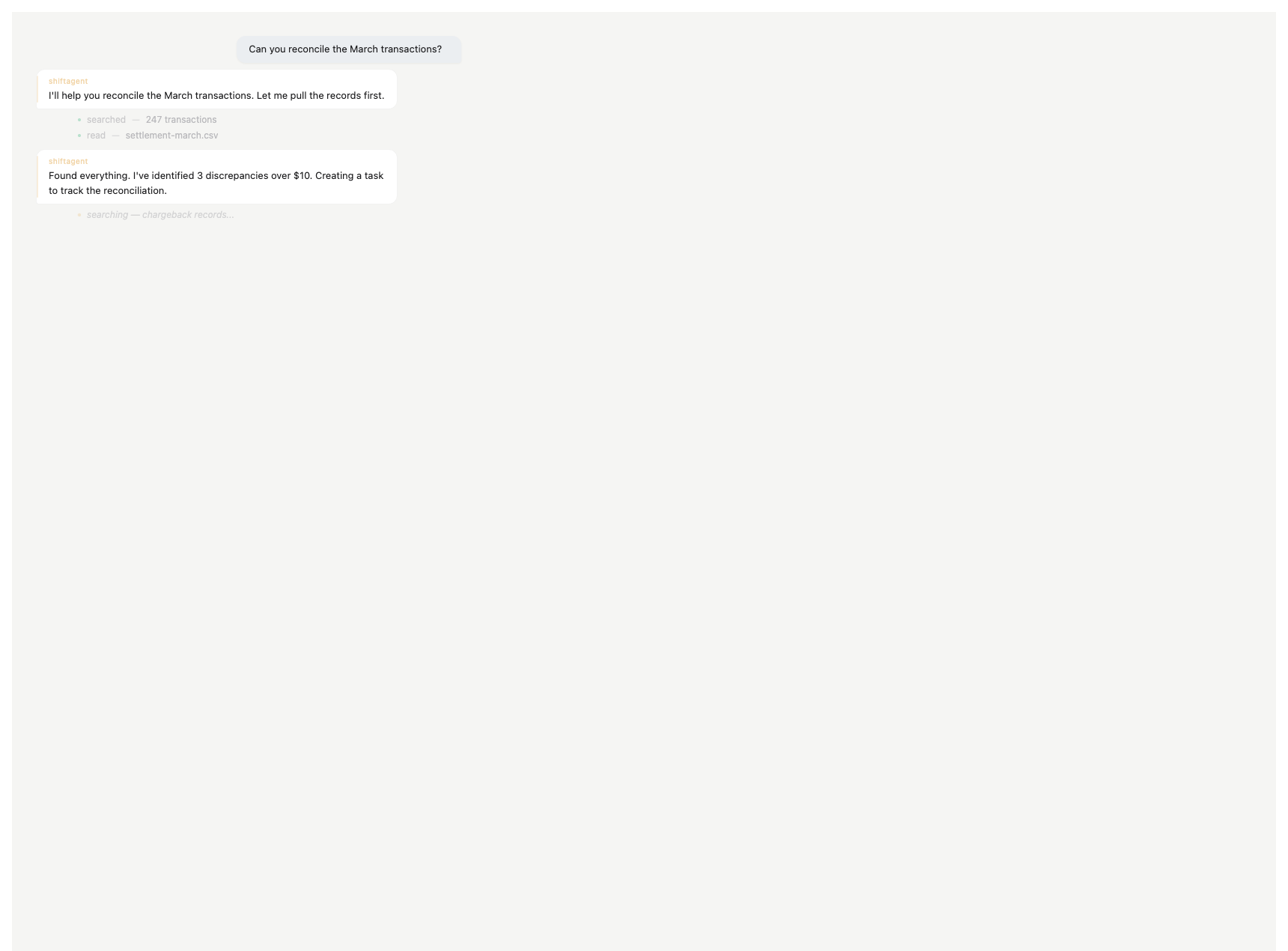 Agent reasoning trace showing step-by-step execution